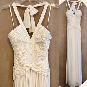 BCBG MAXAZRIA Long White Beaded Halter Dress sz M